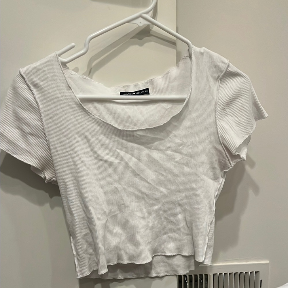 Brandy Melville White Fitted Crop T-Shirt